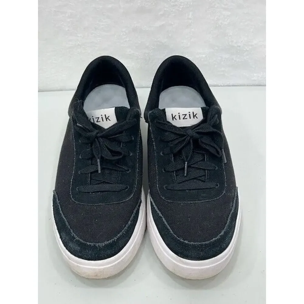 Kizik Sneaker Shoes Low Top Lace Up Canvas Suede Leather Black Mens 6.5 Womens 8